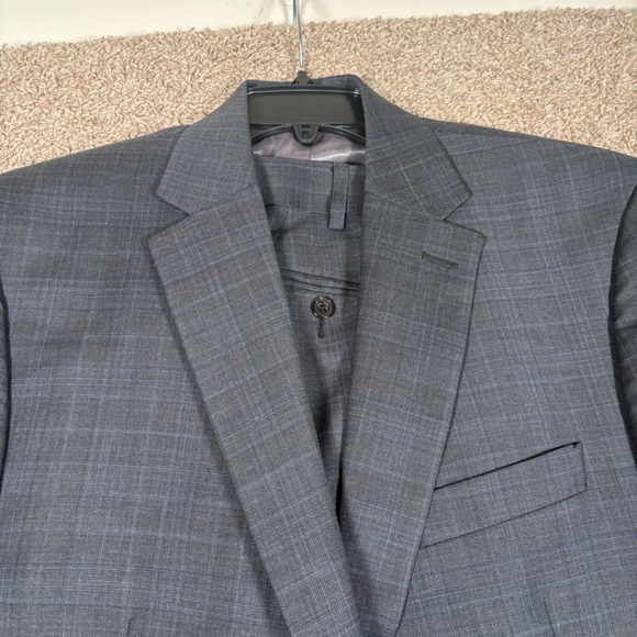 Lauren Ralph Lauren Other - Lauren Ralph Lauren Mens 44R Suit 36x32 Charcoal Grey Blue Glen Plaid Wool Blend